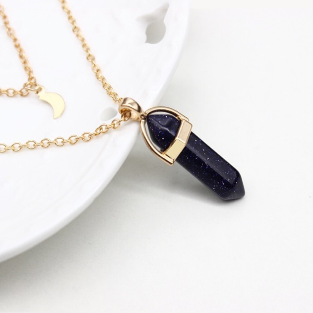 🎉 New Black Gemstone & Moon Gold Chain Necklace